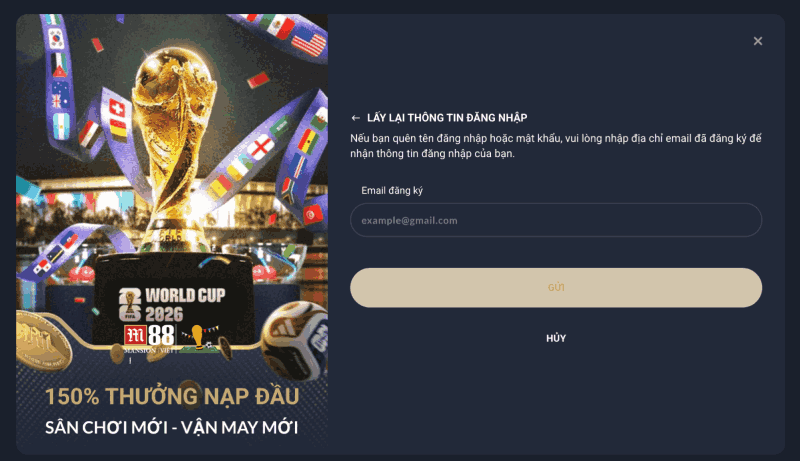 lấy lại thông tin đăng nhập M88