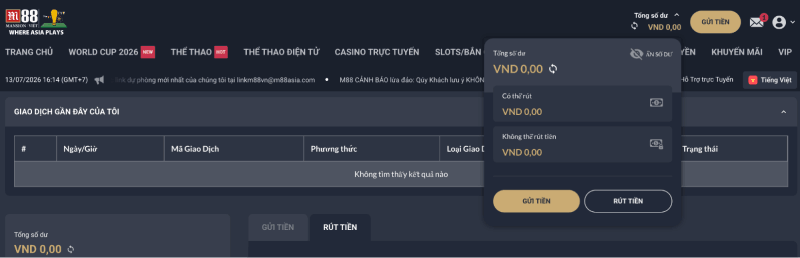 lưu ý rút tiền M88