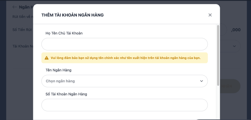 thêm tài khoản rút tiền M88